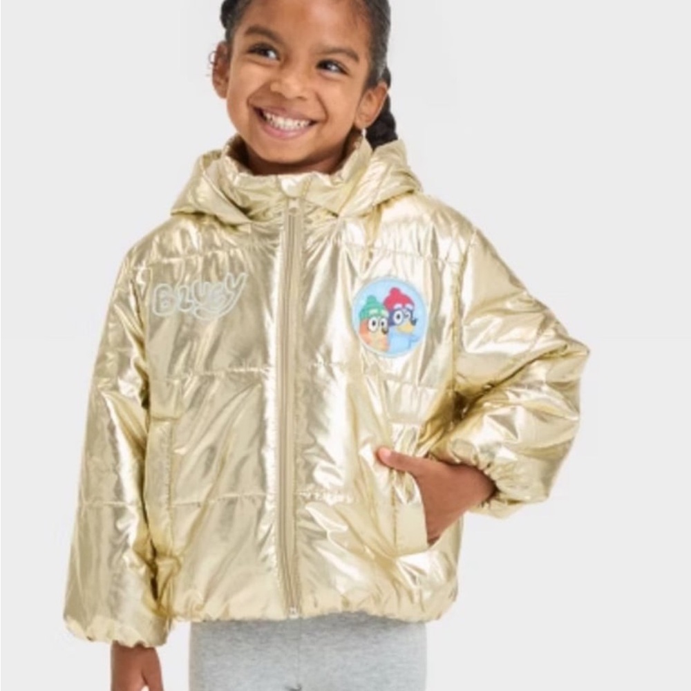 Kids Shiny Gold Puffer Jacket